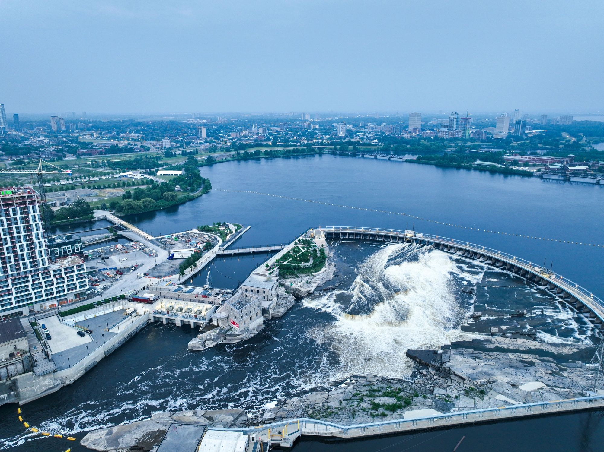 Aerial view of Chaudière Falls on the Ottawa River, Canada