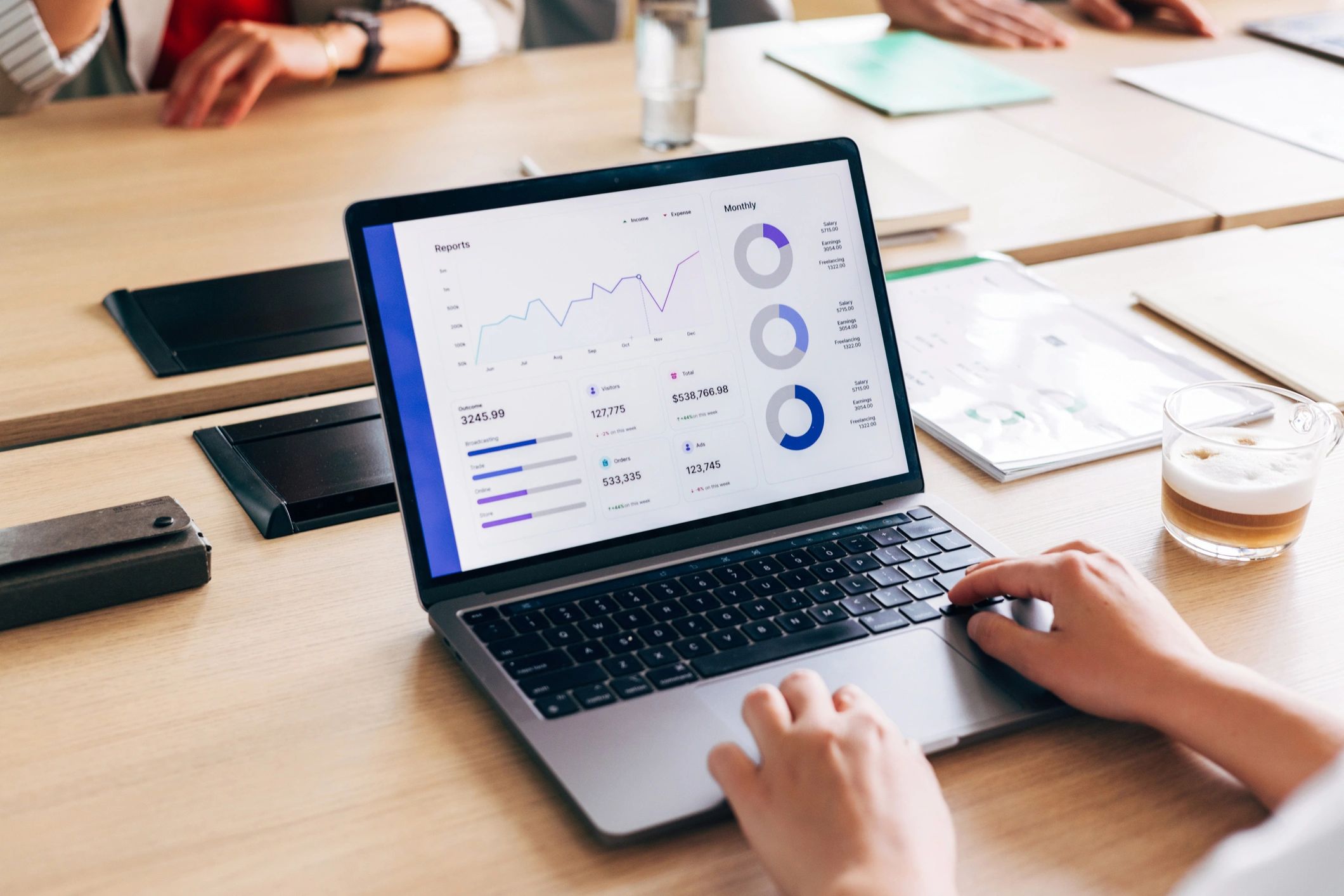 Person using a laptop with analytics on screen